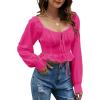 imageLYANER Womens Tie Knot V Neck Ruffle Trim Long Sleeve Shirred Crop Blouse Shirt TopRose