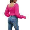 imageLYANER Womens Tie Knot V Neck Ruffle Trim Long Sleeve Shirred Crop Blouse Shirt TopRose