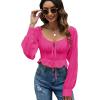 imageLYANER Womens Tie Knot V Neck Ruffle Trim Long Sleeve Shirred Crop Blouse Shirt TopRose