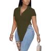 imageLYANER Womens Collar V Neck Button Front Short Sleeve Slit Hem Long Shirt Blouse TopOlive Green