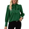imageLYANER Womens Elegant Bow Tie Mock Neck Bow Knot Long Sleeve Work Office Satin Blouse Silk Shirt TopGreen