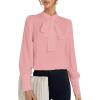 imageLYANER Womens Elegant Bow Tie Mock Neck Bow Knot Long Sleeve Work Office Satin Blouse Silk Shirt TopPink