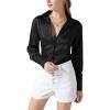 imageLYANER Womens Satin Silky Collar Buttons Down Long Sleeve Work Blouse Shirt TopsBlack