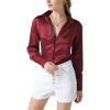 imageLYANER Womens Satin Silky Collar Buttons Down Long Sleeve Work Blouse Shirt TopsBurgundy