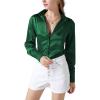 imageLYANER Womens Satin Silky Collar Buttons Down Long Sleeve Work Blouse Shirt TopsDark Green
