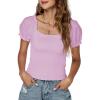 imageLYANER Womens Square Neck Shirred Eyelet Embroidered Puff Short Sleeve Ruffle Trim Blouse Crop TopLight Purple