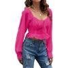 imageLYANER Womens Tie Knot V Neck Ruffle Trim Long Sleeve Shirred Crop Blouse Shirt TopRose