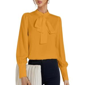 imageLYANER Womens Elegant Bow Tie Mock Neck Bow Knot Long Sleeve Work Office Satin Blouse Silk Shirt TopGinger