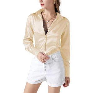 imageLYANER Womens Satin Silky Collar Buttons Down Long Sleeve Work Blouse Shirt TopsChampagne