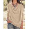 imageLYANER Womens Draped Cowl Neck Long Sleeve Tunic Blouse TopBeige
