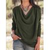 imageLYANER Womens Draped Cowl Neck Long Sleeve Tunic Blouse TopDark Green