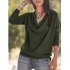 imageLYANER Womens Draped Cowl Neck Long Sleeve Tunic Blouse TopDark Green