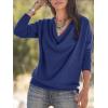 imageLYANER Womens Draped Cowl Neck Long Sleeve Tunic Blouse TopDeep Blue