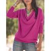 imageLYANER Womens Draped Cowl Neck Long Sleeve Tunic Blouse TopRose