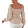 imageLYANER Womens Frill Smock Retro Square Neck Long Sleeve Shirred Blouse TopsBeige