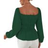 imageLYANER Womens Frill Smock Retro Square Neck Long Sleeve Shirred Blouse TopsDark Green