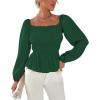 imageLYANER Womens Frill Smock Retro Square Neck Long Sleeve Shirred Blouse TopsDark Green