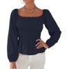 imageLYANER Womens Frill Smock Retro Square Neck Long Sleeve Shirred Blouse TopsNavy Blue