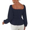 imageLYANER Womens Frill Smock Retro Square Neck Long Sleeve Shirred Blouse TopsNavy Blue
