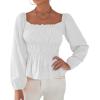 imageLYANER Womens Frill Smock Retro Square Neck Long Sleeve Shirred Blouse TopsWhite