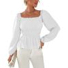 imageLYANER Womens Frill Smock Retro Square Neck Long Sleeve Shirred Blouse TopsWhite