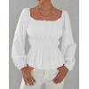 imageLYANER Womens Frill Smock Retro Square Neck Long Sleeve Shirred Blouse TopsWhite