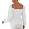 imageLYANER Womens Frill Smock Retro Square Neck Long Sleeve Shirred Blouse TopsWhite