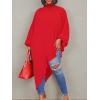 imageLYANER Womens Mock Neck Asymmetrical High Low Balloon Long Sleeve Long Shirt Blouse Tunic TopSolid Red