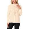 imageLYANER Womens Mock Neck Button Down Ruffle Front Long Sleeve Work Shirt Blouse TopsBeige