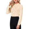 imageLYANER Womens Mock Neck Button Down Ruffle Front Long Sleeve Work Shirt Blouse TopsBeige