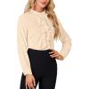 imageLYANER Womens Mock Neck Button Down Ruffle Front Long Sleeve Work Shirt Blouse TopsBeige