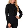 imageLYANER Womens Mock Neck Button Down Ruffle Front Long Sleeve Work Shirt Blouse TopsBlack