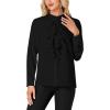 imageLYANER Womens Mock Neck Button Down Ruffle Front Long Sleeve Work Shirt Blouse TopsBlack