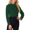 imageLYANER Womens Mock Neck Button Down Ruffle Front Long Sleeve Work Shirt Blouse TopsDark Green