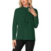 imageLYANER Womens Mock Neck Button Down Ruffle Front Long Sleeve Work Shirt Blouse TopsDark Green