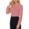 imageLYANER Womens Mock Neck Button Down Ruffle Front Long Sleeve Work Shirt Blouse TopsDark Pink