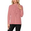imageLYANER Womens Mock Neck Button Down Ruffle Front Long Sleeve Work Shirt Blouse TopsDark Pink