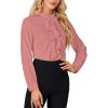 imageLYANER Womens Mock Neck Button Down Ruffle Front Long Sleeve Work Shirt Blouse TopsDark Pink