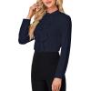 imageLYANER Womens Mock Neck Button Down Ruffle Front Long Sleeve Work Shirt Blouse TopsNavy Blue