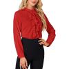 imageLYANER Womens Mock Neck Button Down Ruffle Front Long Sleeve Work Shirt Blouse TopsRed