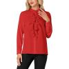 imageLYANER Womens Mock Neck Button Down Ruffle Front Long Sleeve Work Shirt Blouse TopsRed