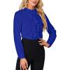 imageLYANER Womens Mock Neck Button Down Ruffle Front Long Sleeve Work Shirt Blouse TopsRoyal Blue