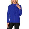 imageLYANER Womens Mock Neck Button Down Ruffle Front Long Sleeve Work Shirt Blouse TopsRoyal Blue