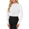 imageLYANER Womens Mock Neck Button Down Ruffle Front Long Sleeve Work Shirt Blouse TopsWhite