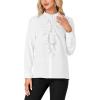 imageLYANER Womens Mock Neck Button Down Ruffle Front Long Sleeve Work Shirt Blouse TopsWhite