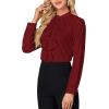 imageLYANER Womens Mock Neck Button Down Ruffle Front Long Sleeve Work Shirt Blouse TopsWine Red