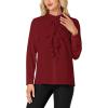 imageLYANER Womens Mock Neck Button Down Ruffle Front Long Sleeve Work Shirt Blouse TopsWine Red