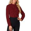 imageLYANER Womens Mock Neck Button Down Ruffle Front Long Sleeve Work Shirt Blouse TopsWine Red