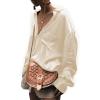 imageLYANER Womens Satin Collar Neck Button Down Long Sleeve Blouse Shirt Tunic TopBeige