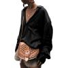 imageLYANER Womens Satin Collar Neck Button Down Long Sleeve Blouse Shirt Tunic TopBlack